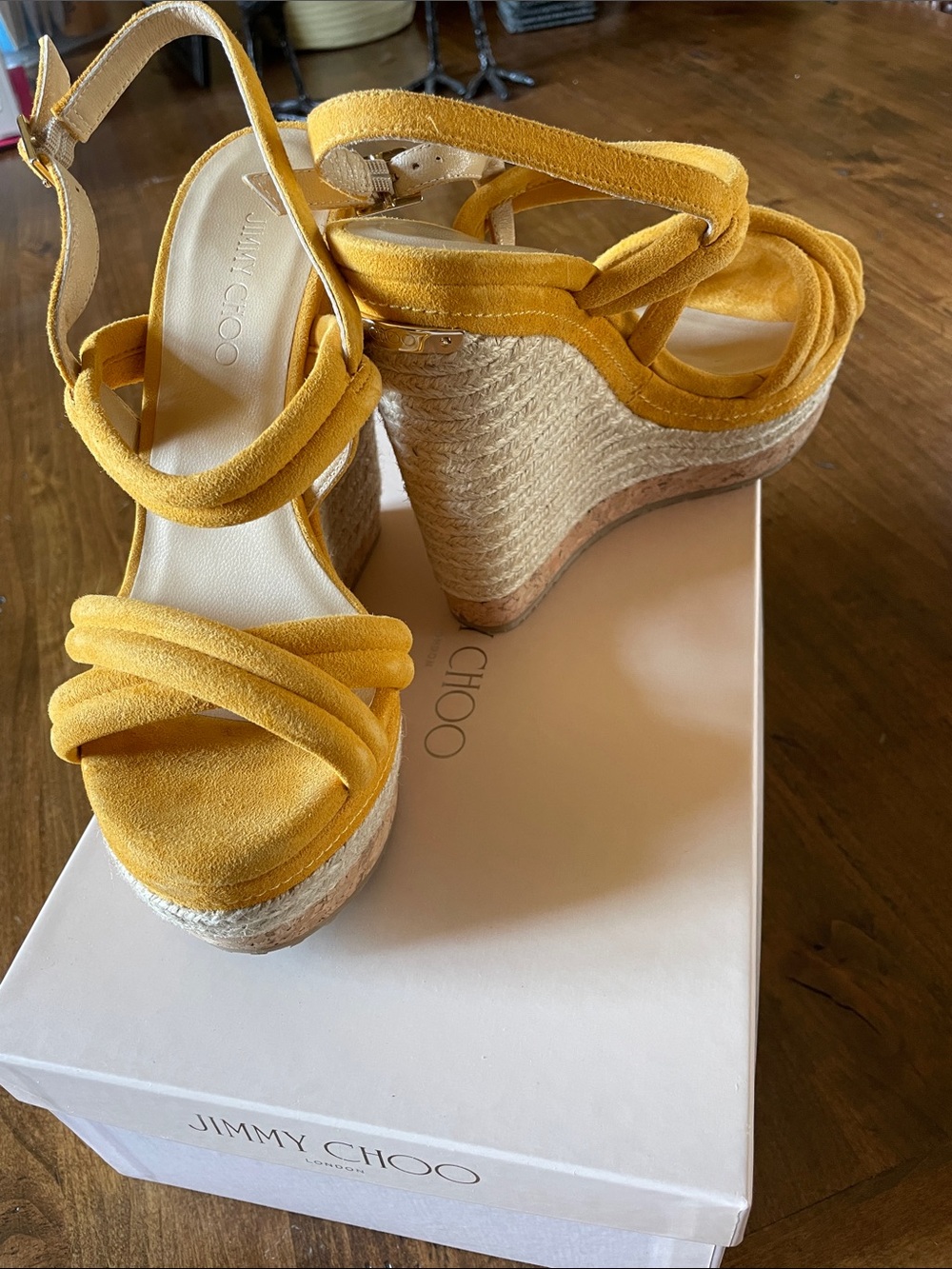 JIMMY CHOO Yellow Nadym Nomad Suede Espadrille Sandals 36.5